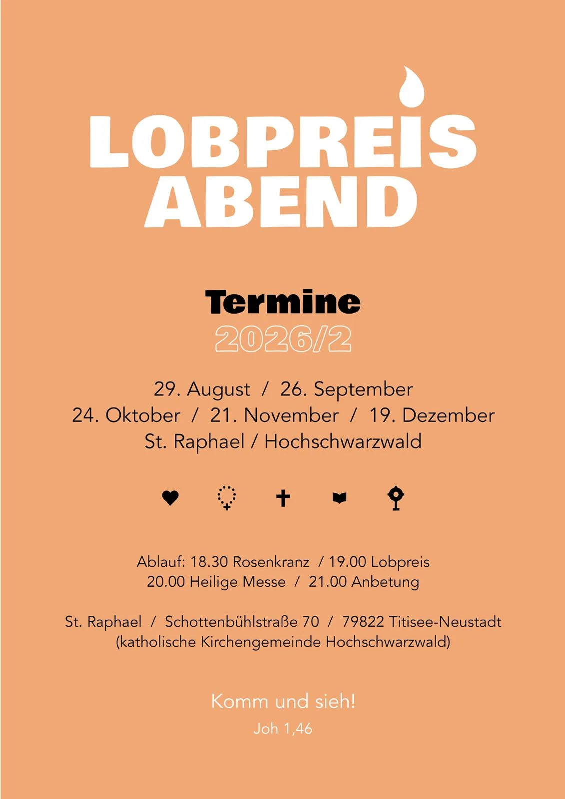 Flyer zum Lobpreisabend 2026/2 in St. Raphael, Titisee-Neustadt (Hochschwarzwald)